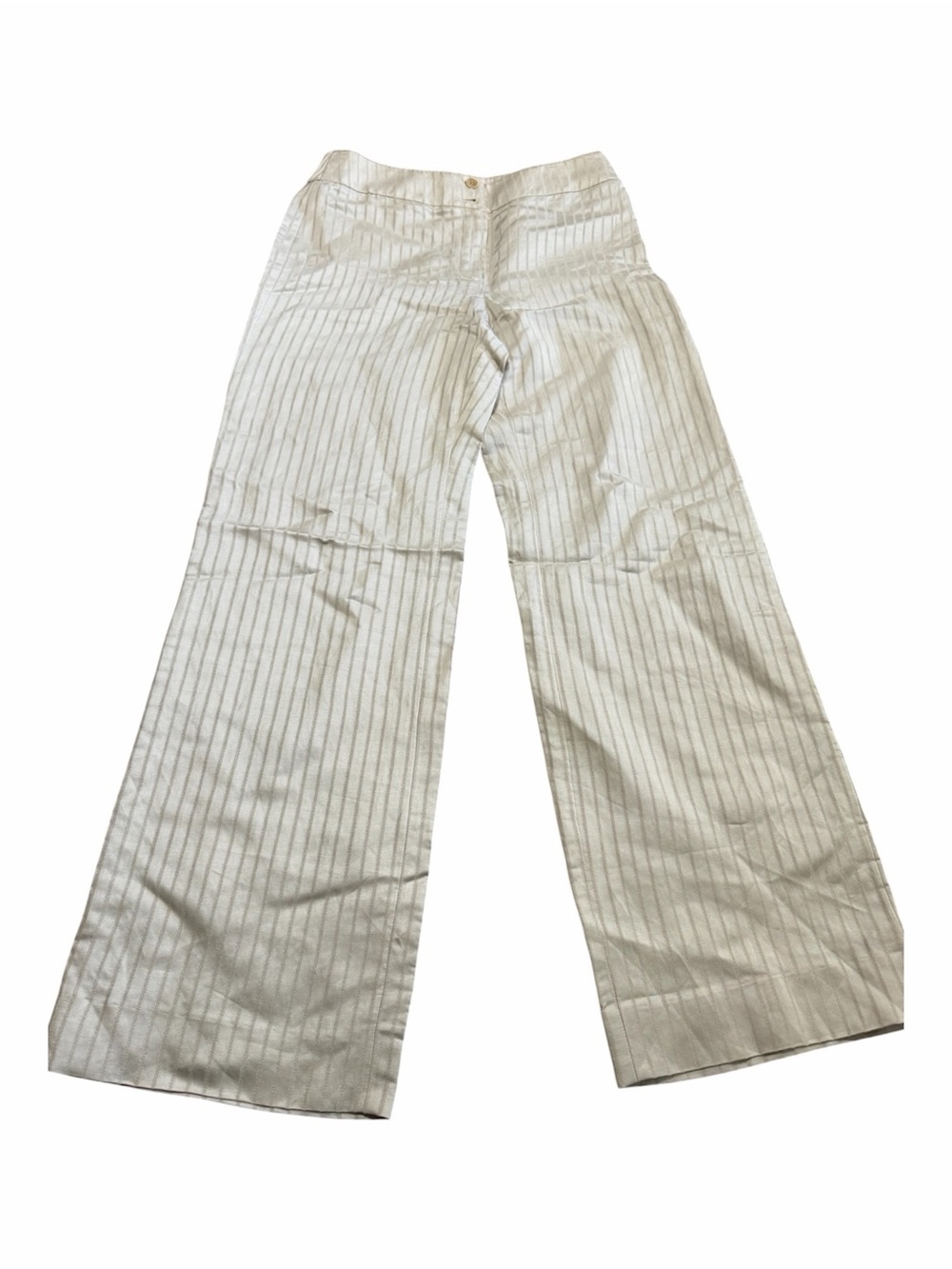 Stunning Armani Collezioni Cream Pinstripe Wide Leg Trousers Size 8 Linen/Ramie